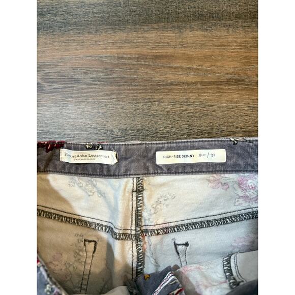 Anthropologie Pilcro & The Letterpress High Rise Skinny Floral Corduroy Pants - Picture 3 of 4